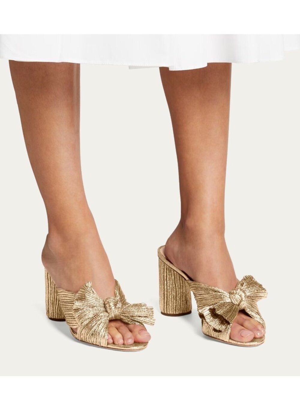 $440 LOEFFLER RANDAL Penny Knotted Lamé BOW SLIDE MULE CHAMPAGNE 6 (DD21)